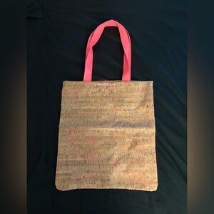 Bath and Body Works Fluorescent Pink and Tan corkTote Bag with Nylon straps NWOT